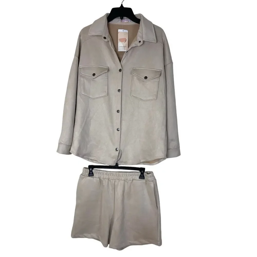 KIRUNDO Women's Suede Tracksuit - Tan, Size M - New!